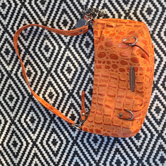 Harley Davidson Orange Croc Embossed Shoulder Bag Leather Croco Collection - Picture 2 of 11